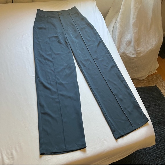 NWT MADISON THE LABEL blue high rise wide straight leg trousers Giselle pants